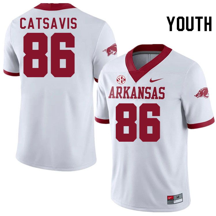 Youth #86 Walker Catsavis Arkansas Razorbacks College Football Jerseys Stitched-Alternate White